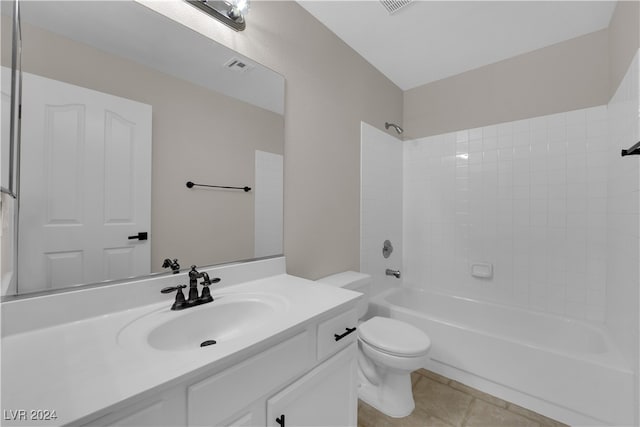 full bathroom with vanity, toilet, shower / bath combination, and tile patterned floors