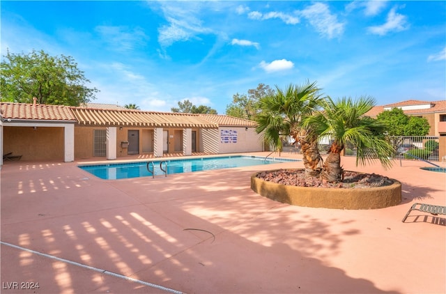 view of swimming pool featuring a patio area