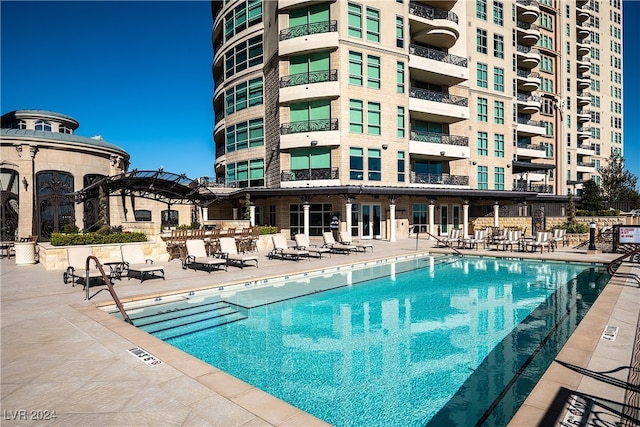 view of pool featuring a patio area