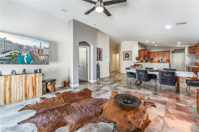 living room featuring ceiling fan