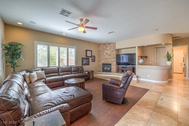 living room with ceiling fan