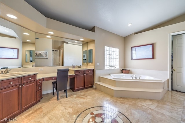 bathroom with vanity and plus walk in shower