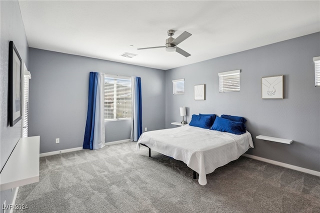 bedroom featuring carpet floors and ceiling fan