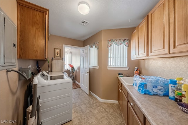 kitchen featuring electric panel and washer and dryer