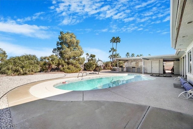 view of swimming pool with a patio area