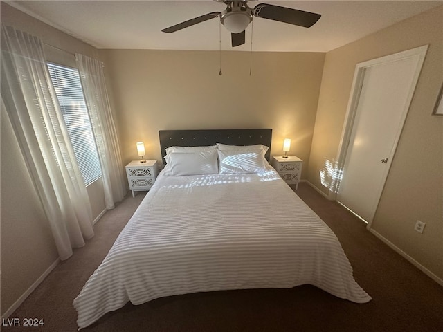 bedroom with carpet floors and ceiling fan