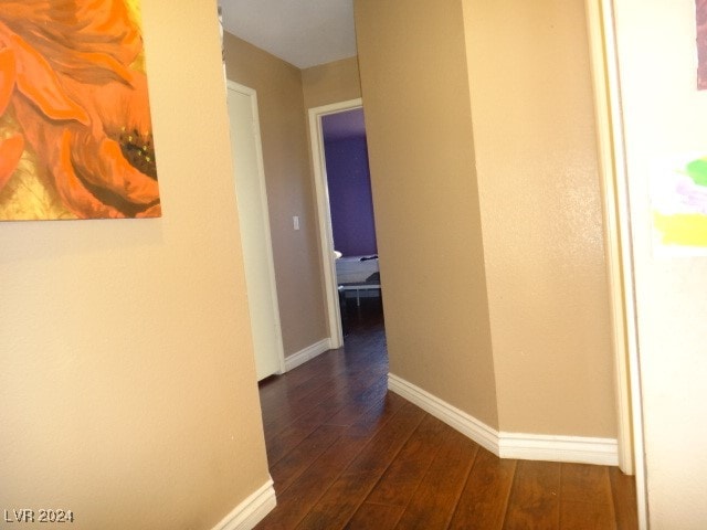 hall with dark wood-type flooring