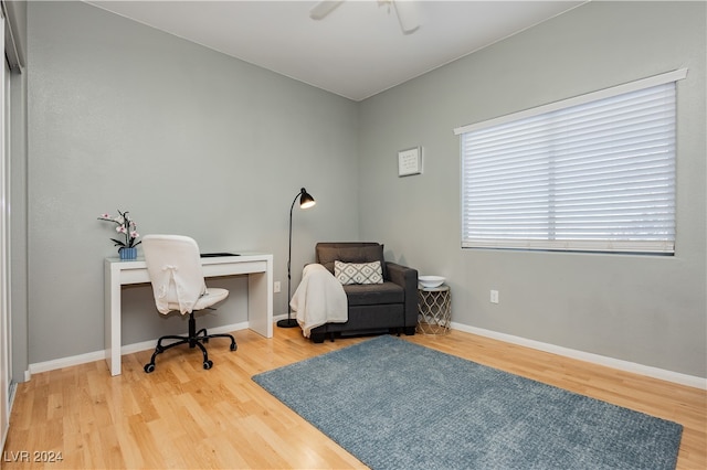 office space with hardwood / wood-style floors