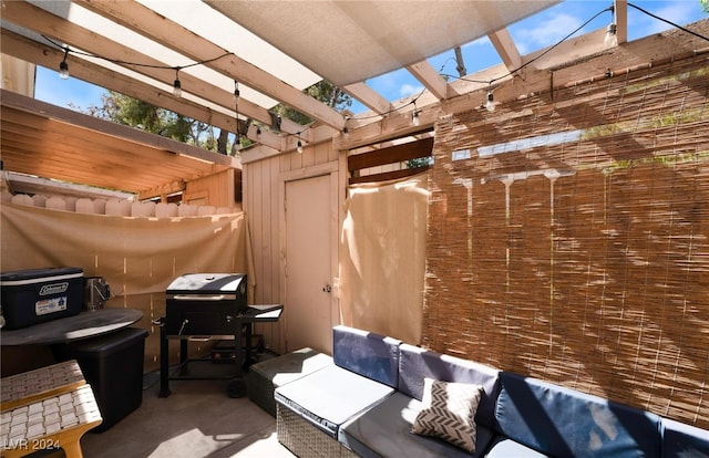 view of patio / terrace featuring a pergola