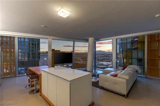 interior space featuring expansive windows and light tile patterned floors