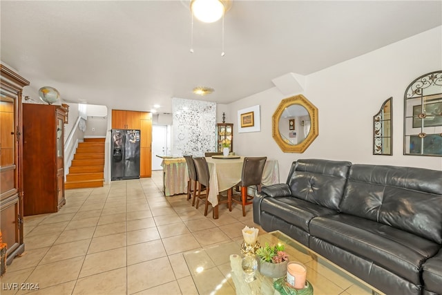 living room featuring light tile patterned floors