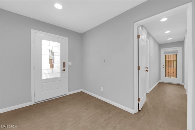 foyer entrance with light hardwood / wood-style floors