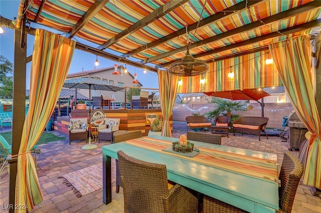 view of patio / terrace featuring outdoor lounge area, a pergola, and a grill