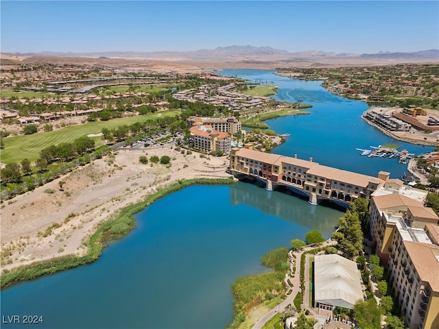 aerial view with a water and mountain view