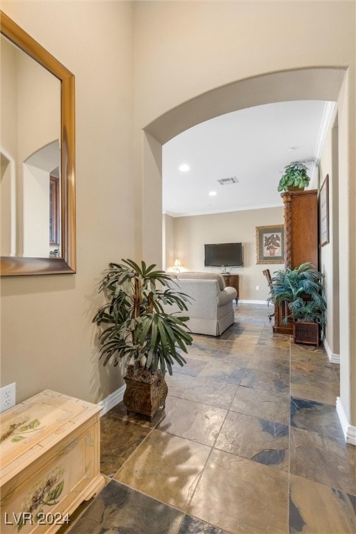 hallway with crown molding