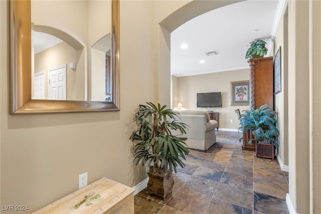 hallway with ornamental molding