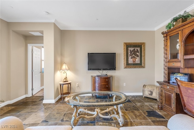 living room featuring ornamental molding