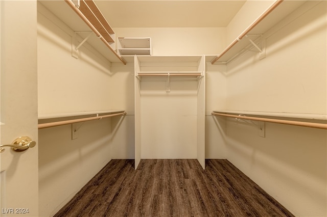 spacious closet featuring dark hardwood / wood-style floors