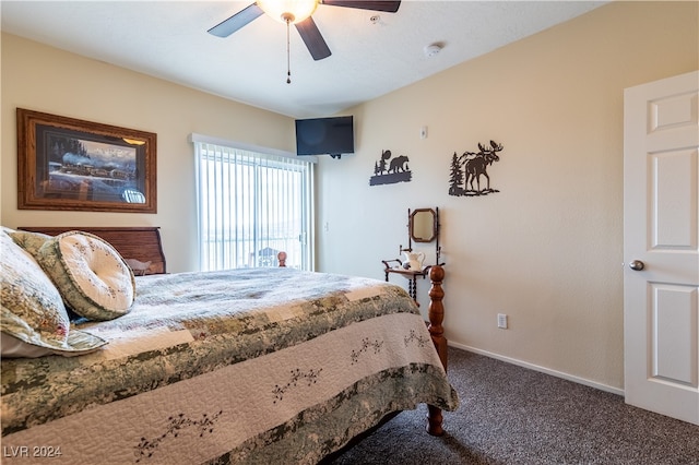 bedroom featuring ceiling fan and carpet flooring