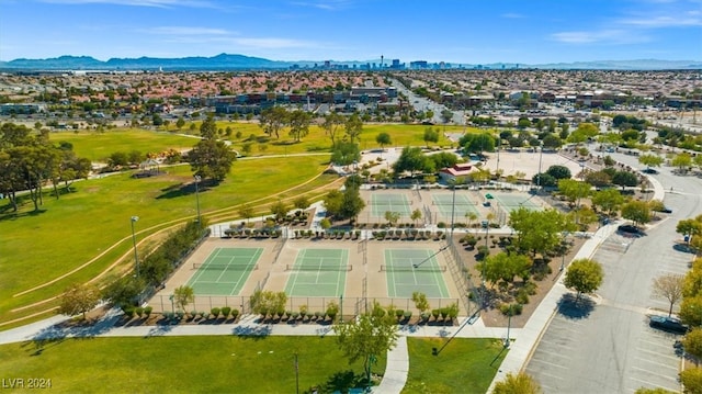 drone / aerial view featuring a mountain view