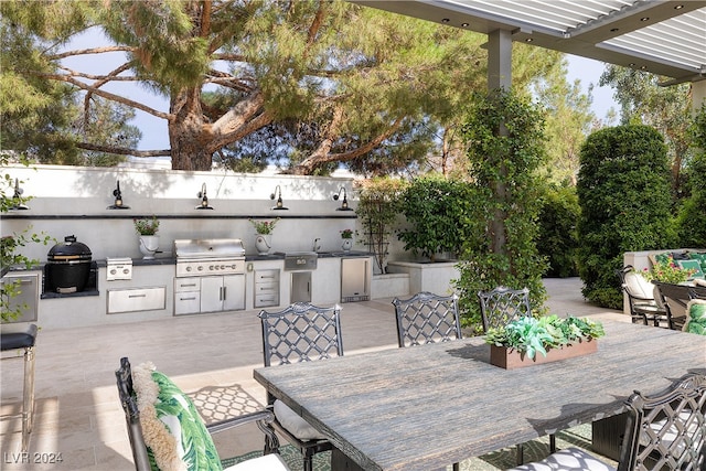 view of patio featuring a grill and an outdoor kitchen