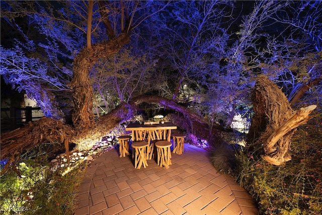 view of patio at twilight