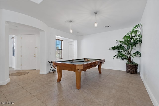 rec room with light tile patterned flooring and billiards