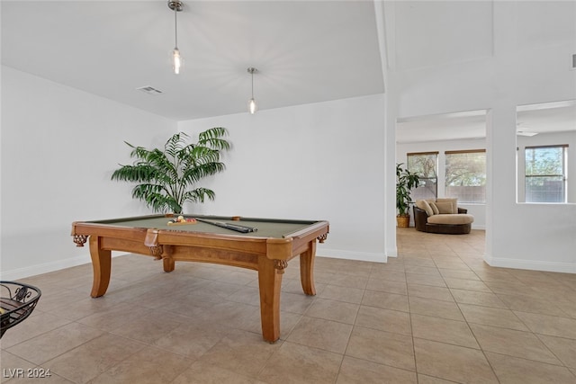 game room featuring pool table and light tile patterned floors