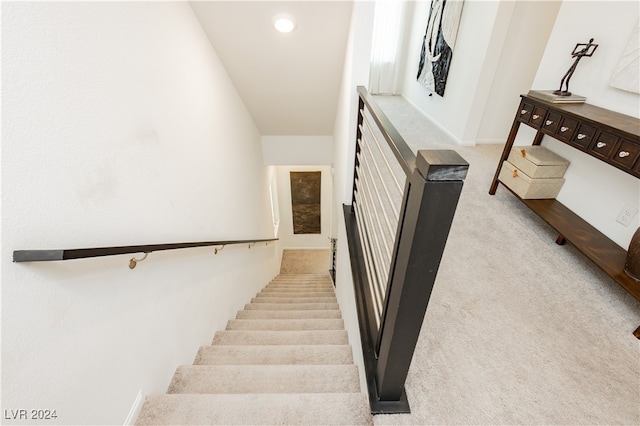 stairway with carpet flooring