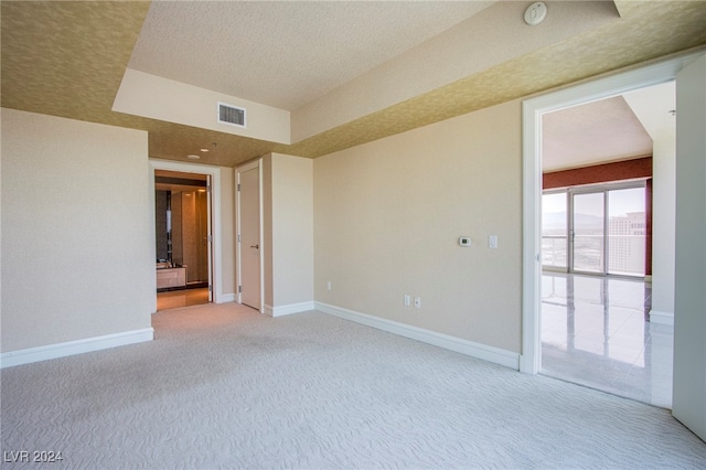 carpeted spare room with a textured ceiling