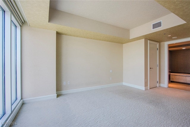 unfurnished room featuring a textured ceiling and carpet