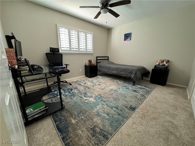 bedroom featuring carpet flooring and ceiling fan