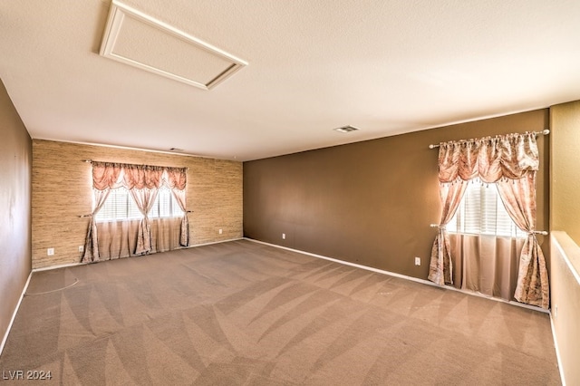 carpeted empty room featuring a textured ceiling and plenty of natural light