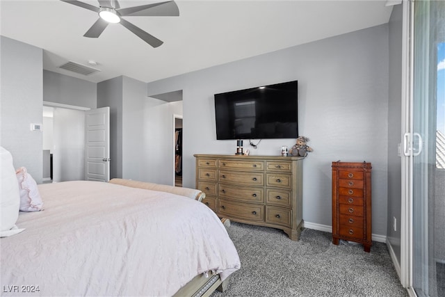 bedroom featuring ceiling fan and carpet floors