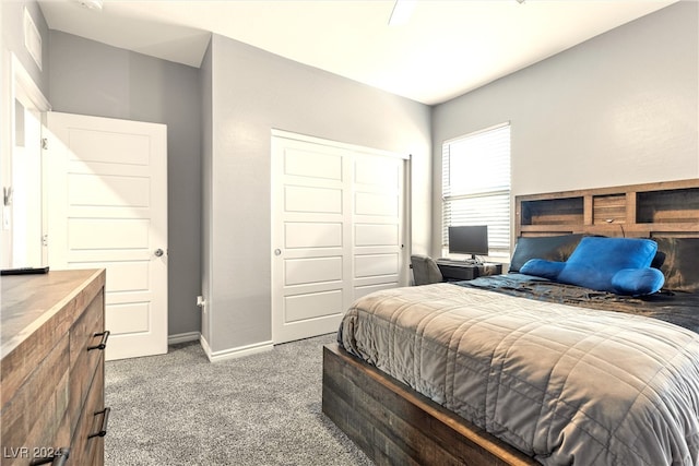 bedroom featuring a closet and carpet flooring