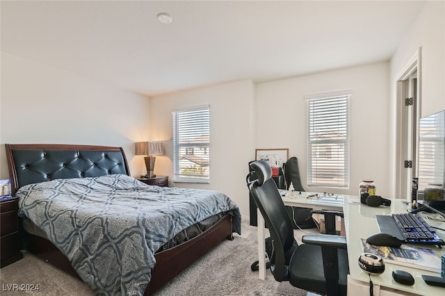 carpeted bedroom featuring multiple windows