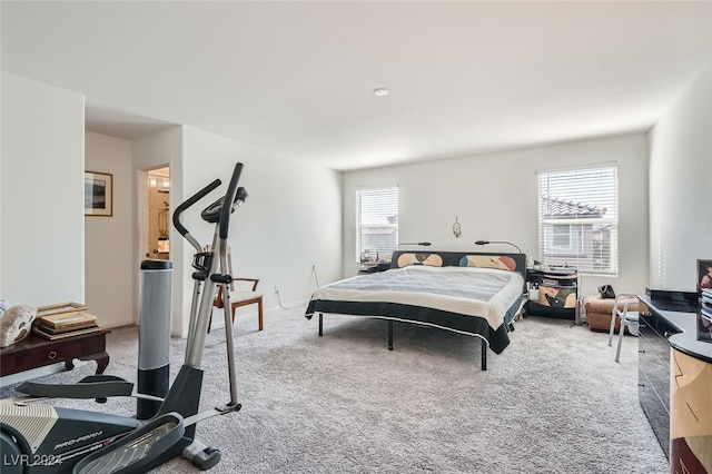 carpeted bedroom with multiple windows