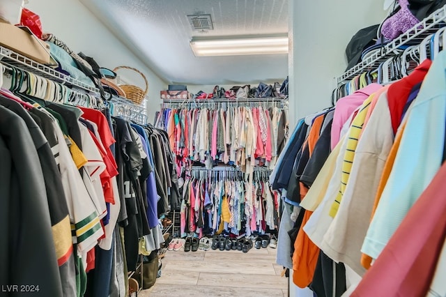 walk in closet with hardwood / wood-style flooring