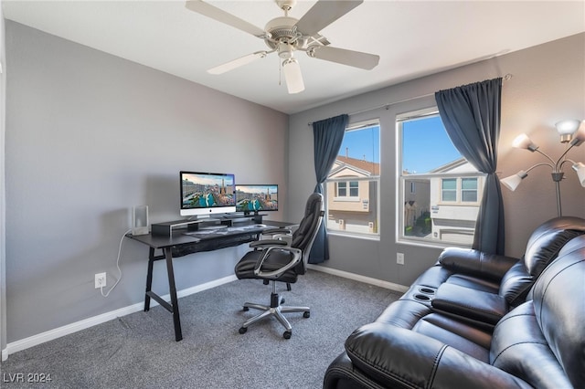 office with ceiling fan and carpet floors