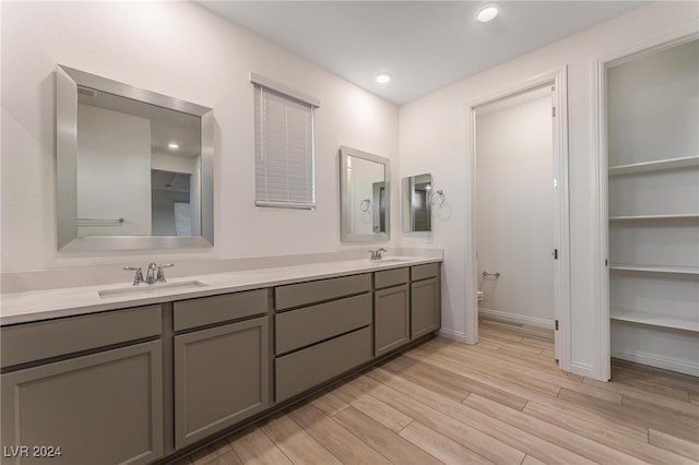 bathroom featuring vanity, hardwood / wood-style floors, and toilet