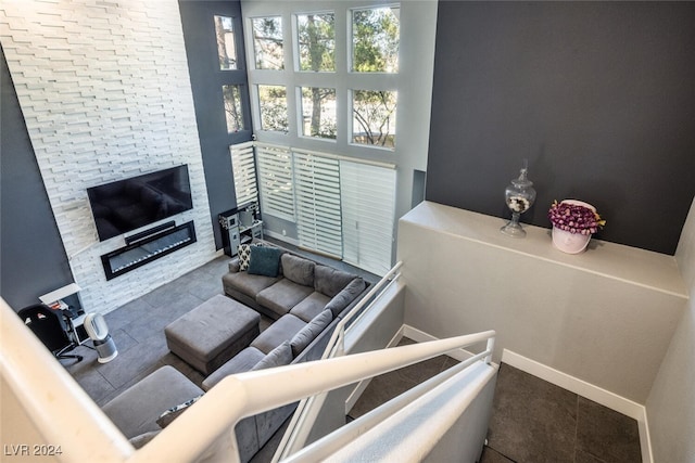 living room featuring tile patterned flooring