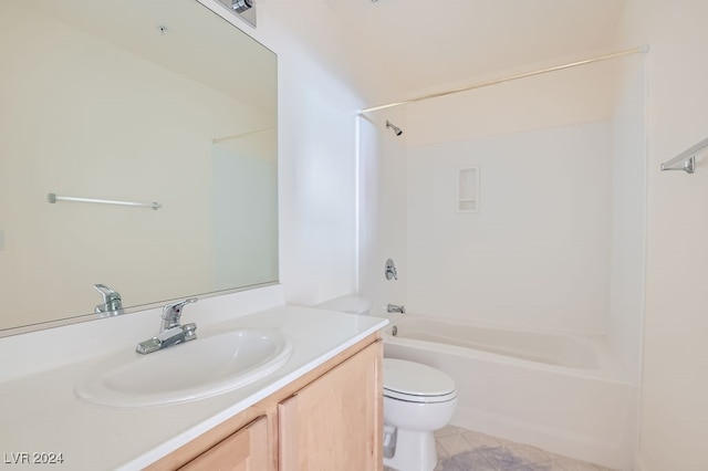 full bathroom featuring vanity, shower / bath combination, and toilet