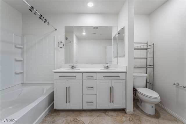 full bathroom featuring vanity, shower / bath combination, and toilet