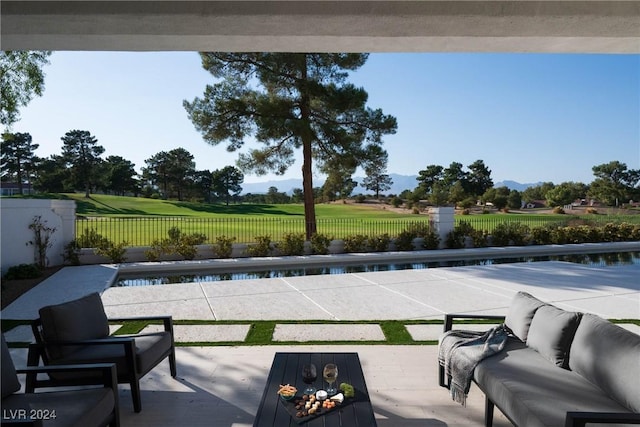 view of patio with a fenced backyard and an outdoor hangout area