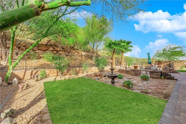 view of yard featuring a patio area and a fenced backyard