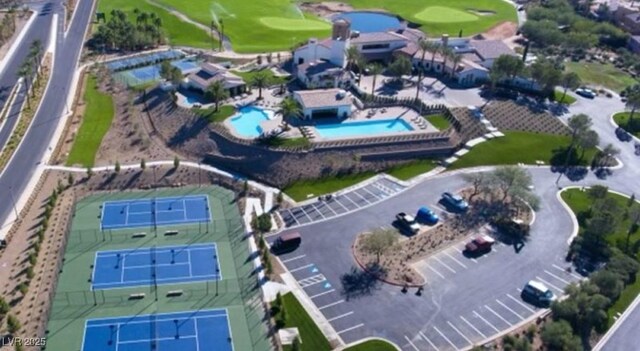 drone / aerial view featuring golf course view