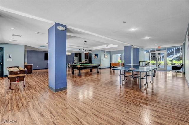 rec room featuring light wood-type flooring and pool table