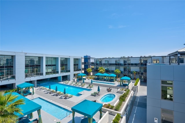 view of swimming pool featuring a patio