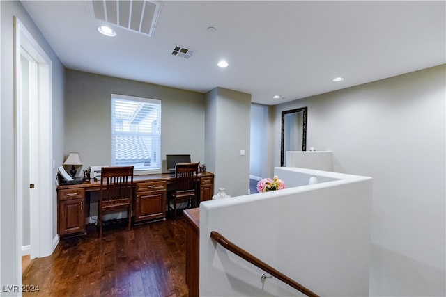 home office featuring dark hardwood / wood-style floors