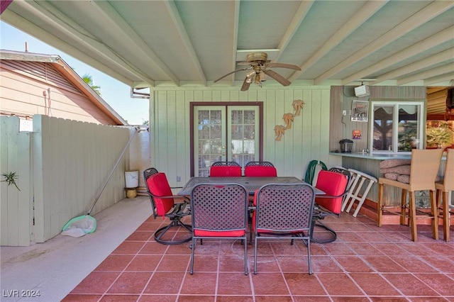4020 Shadow Wood Ave, Las Vegas, NV 89121 - view of patio / terrace featuring ceiling fan, fence, and french doors